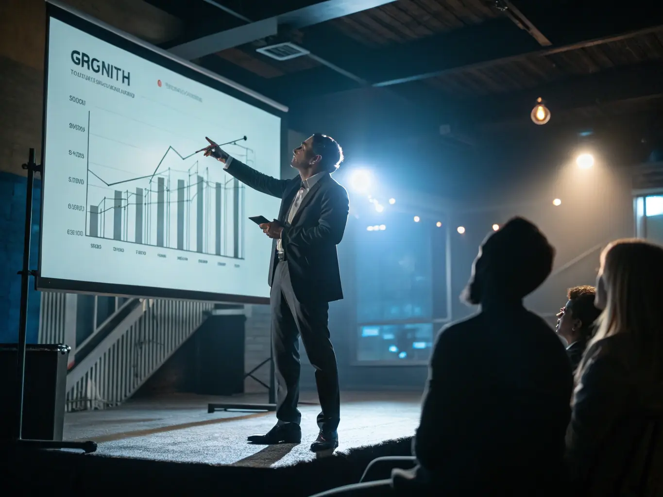 An image of a professional presenting financial charts and graphs on a digital screen.